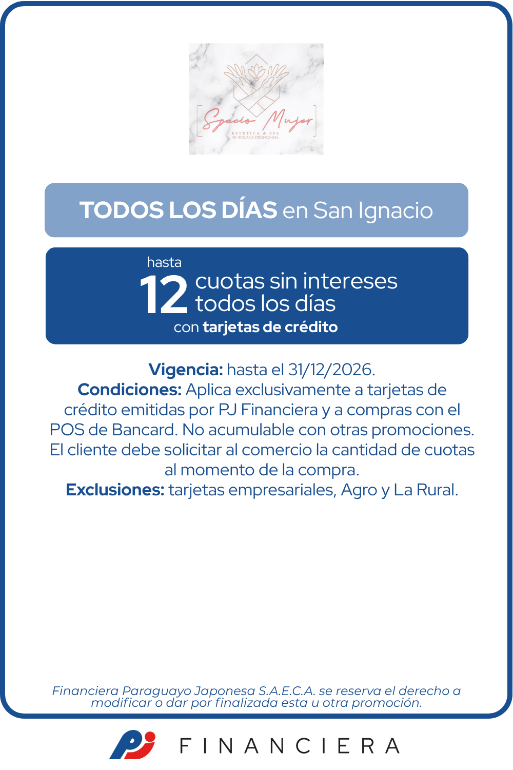 Spacio mujer 12 cuotas todos los dias san ignacio
