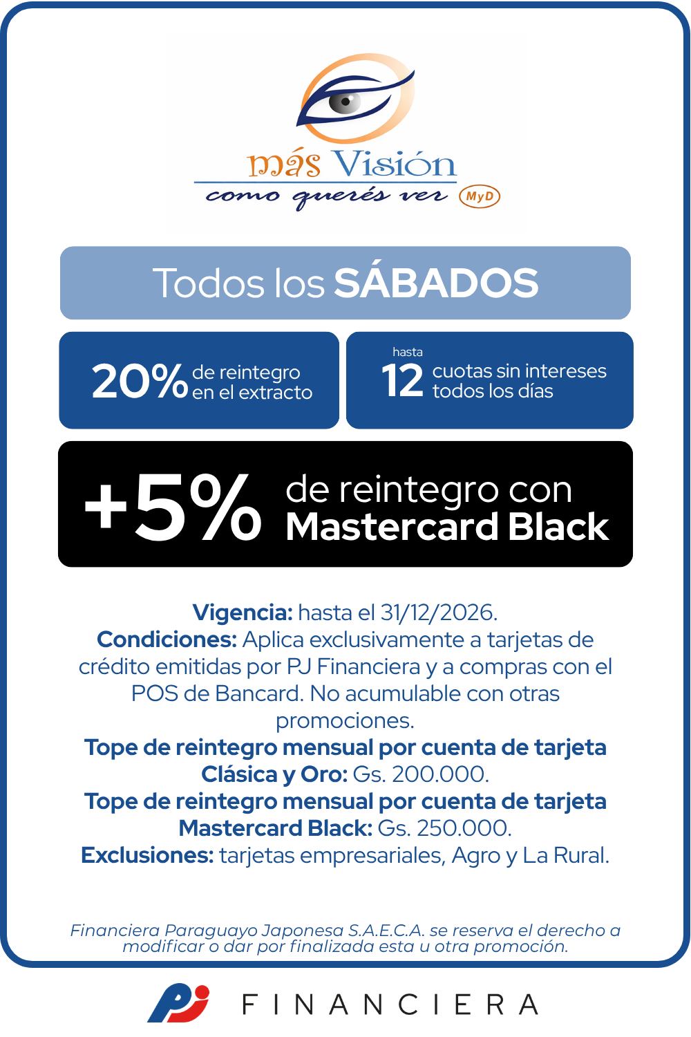 Óptica más Visión 20% de reintegro 12 cuotas sin intereses