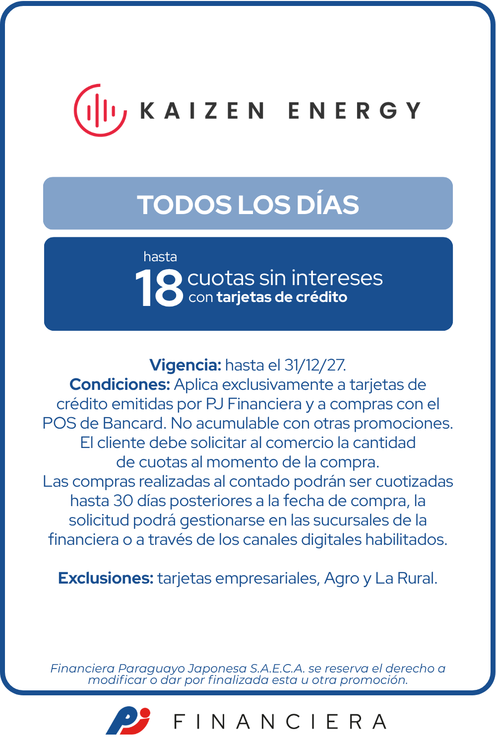 Kaizen Energy todos los dias 18 cuotas sin intereses