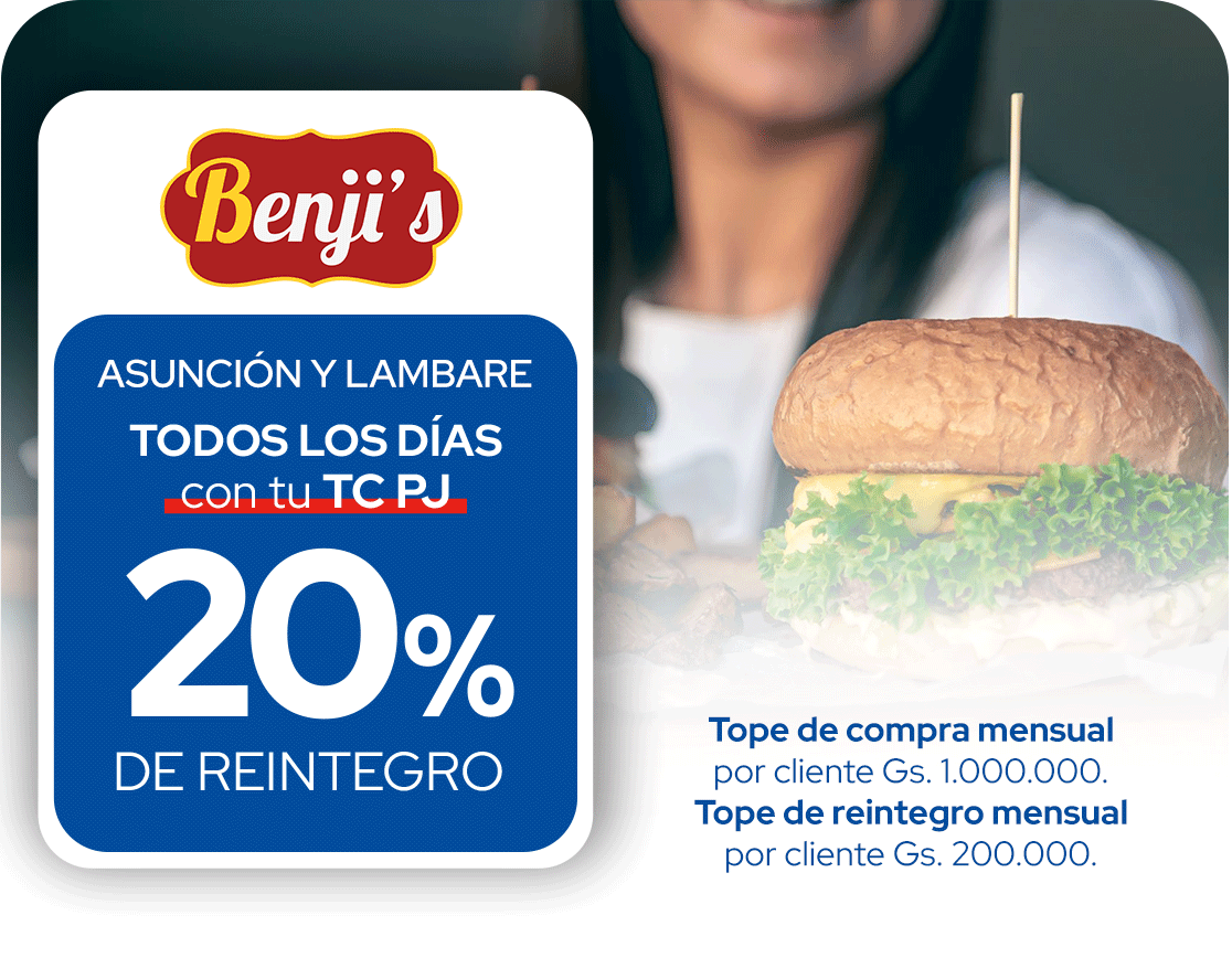 Benji´s 20% Reintegro Gastronomía Todos Los Días Asuncion y Lambare