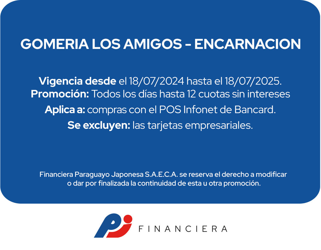 Gomería Los Amigos 12 Cuotas Automóviles Todos Los Días Encarnacion