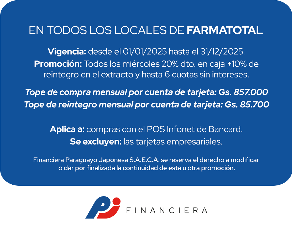 Farmatotal 30% Ahorro hasta 6 Cuotas Farmacias Miércoles Todo el País Central