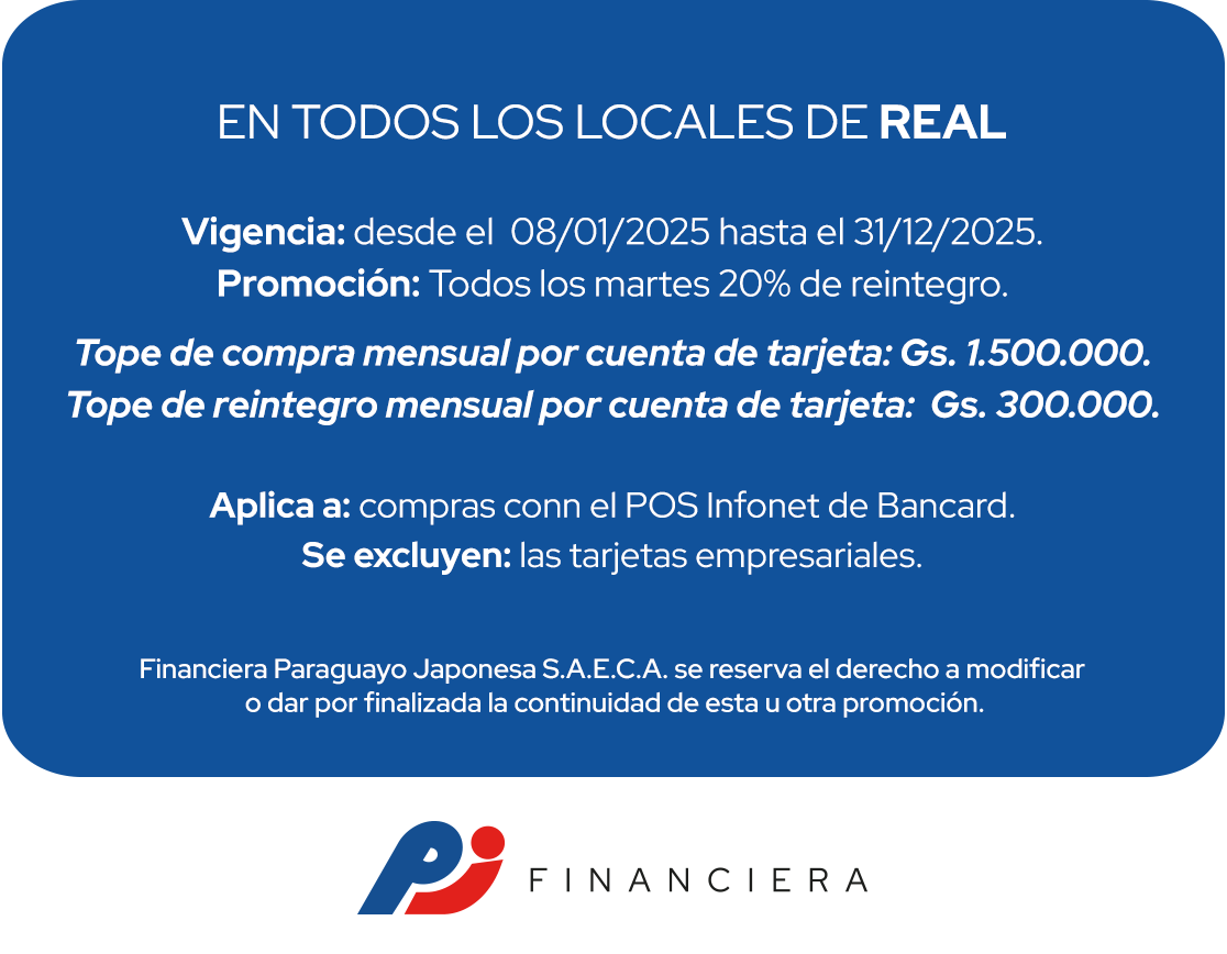 Real 20% Reintegro Supermercado Martes Central