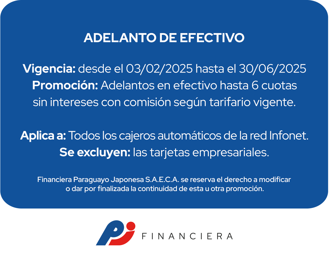 Efectivo 6 cuotas sin intereses