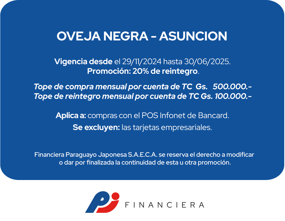 Oveja Negra 20% Reintegro Gastronomía Todos Los Días Asuncion