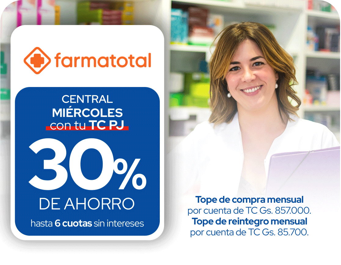 Farmatotal 30% Ahorro hasta 6 Cuotas Farmacias Miércoles Todo el País Central