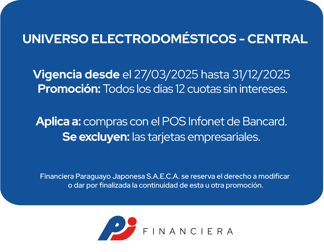 Universo Electrodomésticos Todos los Días 12 cuotas Asunción Central