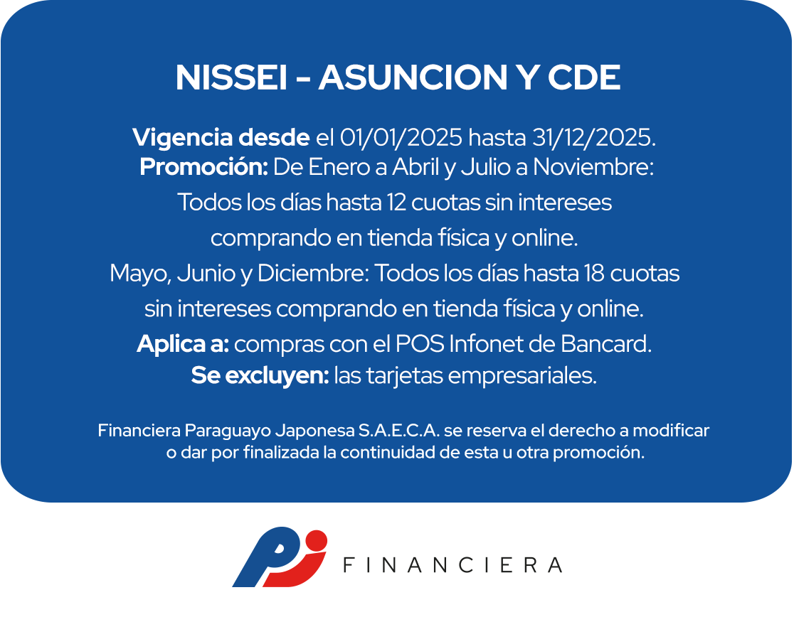 Nissei 18 Cuotas Tecnología Todos Los Días Asuncion Ciudad del Este