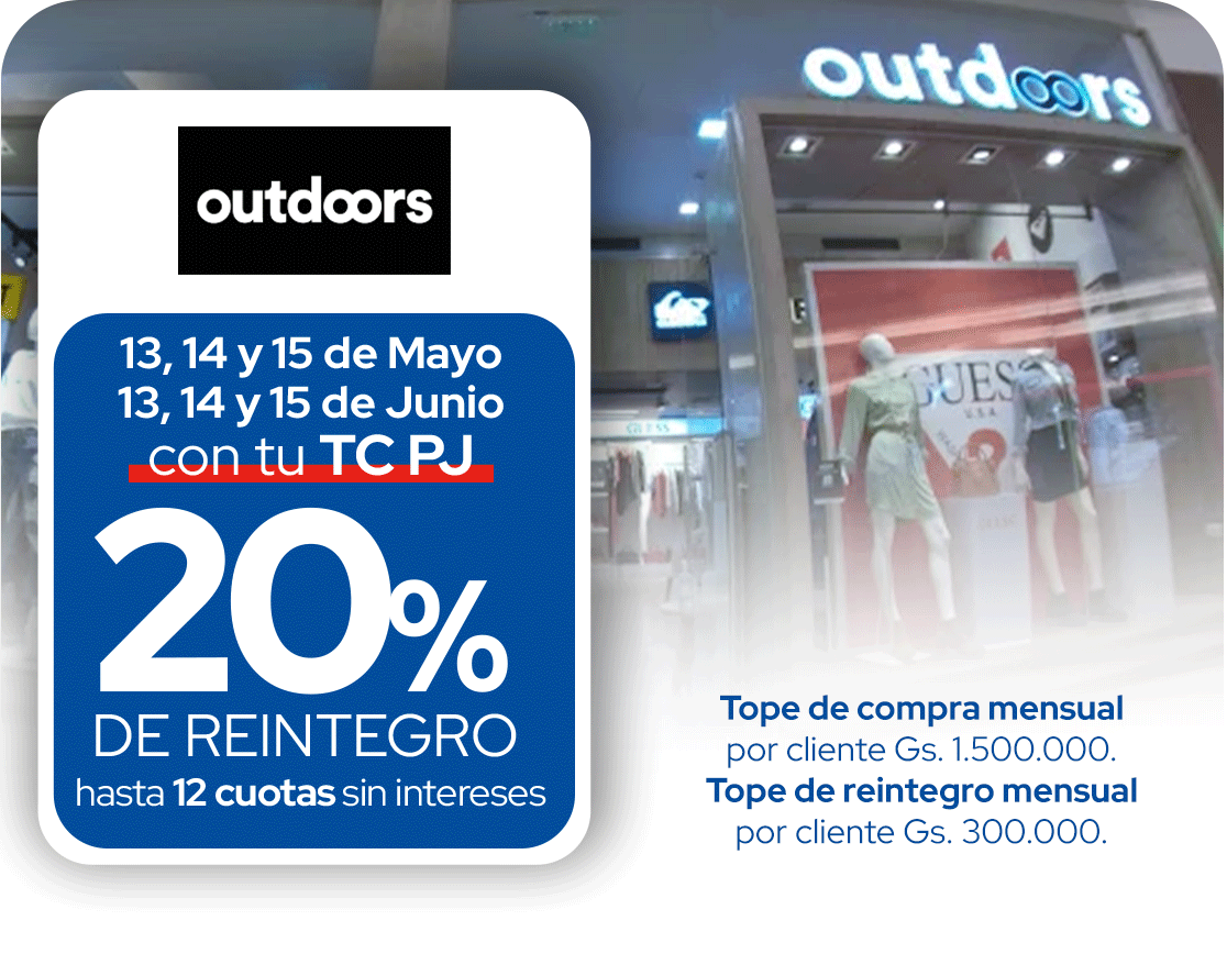 outdoors 20 de reintegro 12 cuotas sin intereses