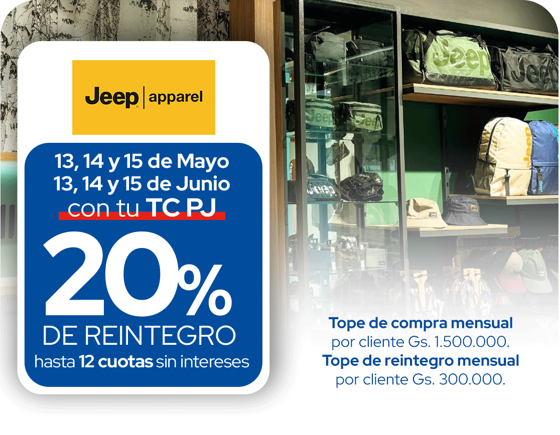 Jeep Apparel 20 de reintegro 12 cuotas sin intereses