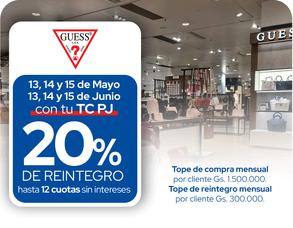 Guess 20 de reintegro 12 cuotas sin intereses