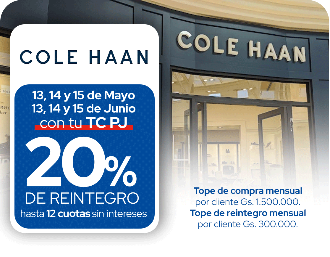 Cole Haan 20 de reintegro 12 cuotas sin intereses