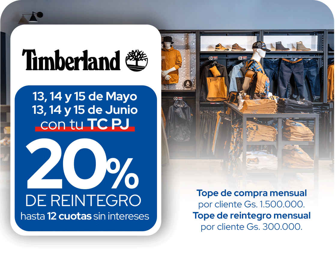 Timberland 20 de reintegro 12 cuotas sin intereses