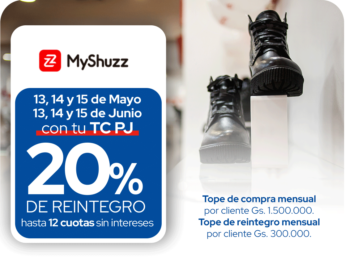 MyShuzz 20 de reintegro 12 cuotas sin intereses