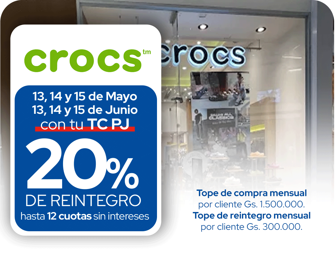 Crocs 20 de reintegro 12 cuotas sin intereses