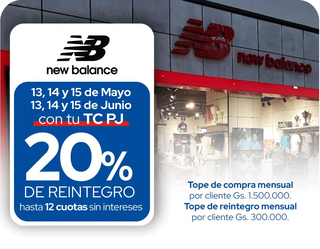 New Balance 20 de reintegro 12 cuotas sin intereses