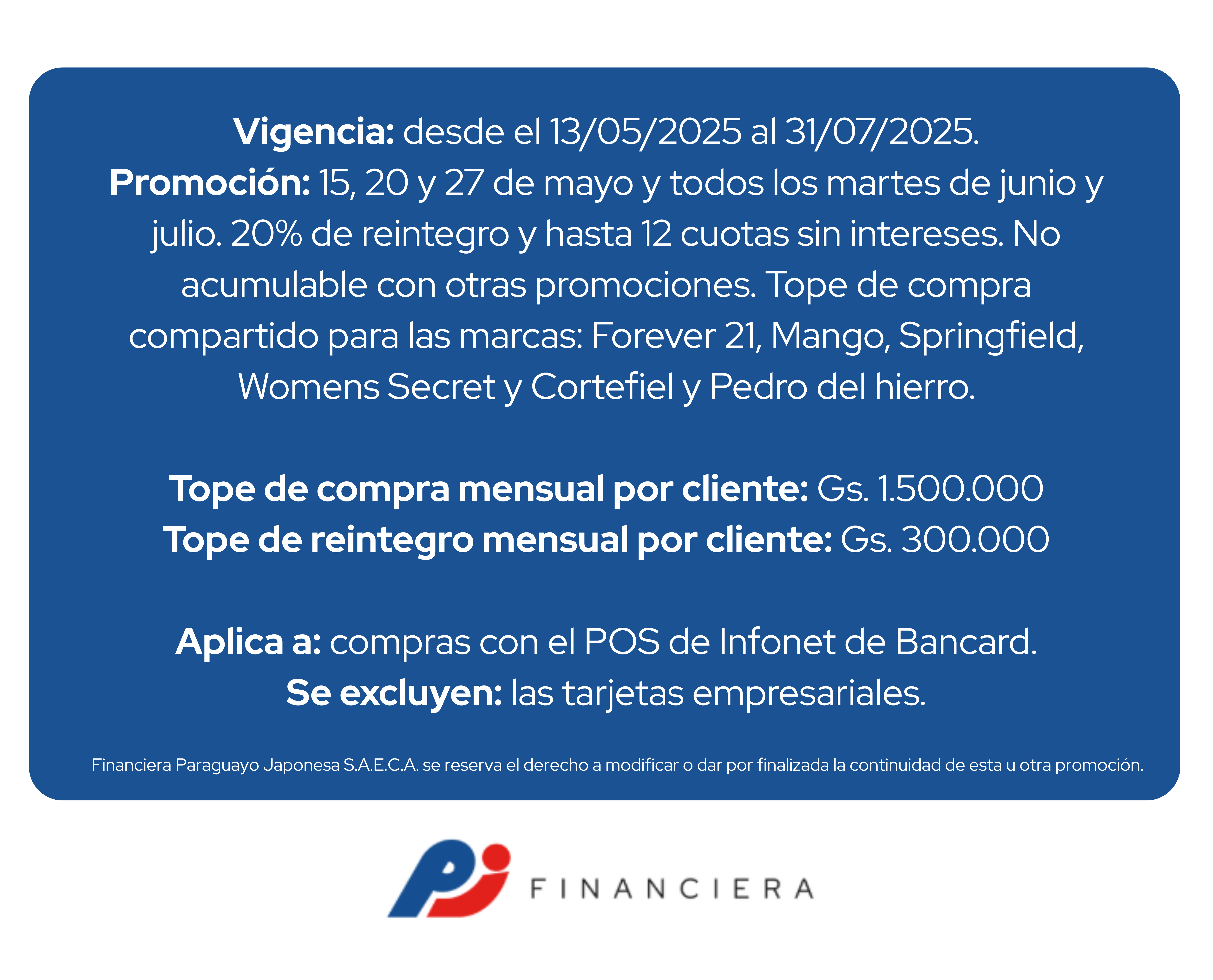 Forever 21 15, 20, 27 mayo Junio a Julio Martes