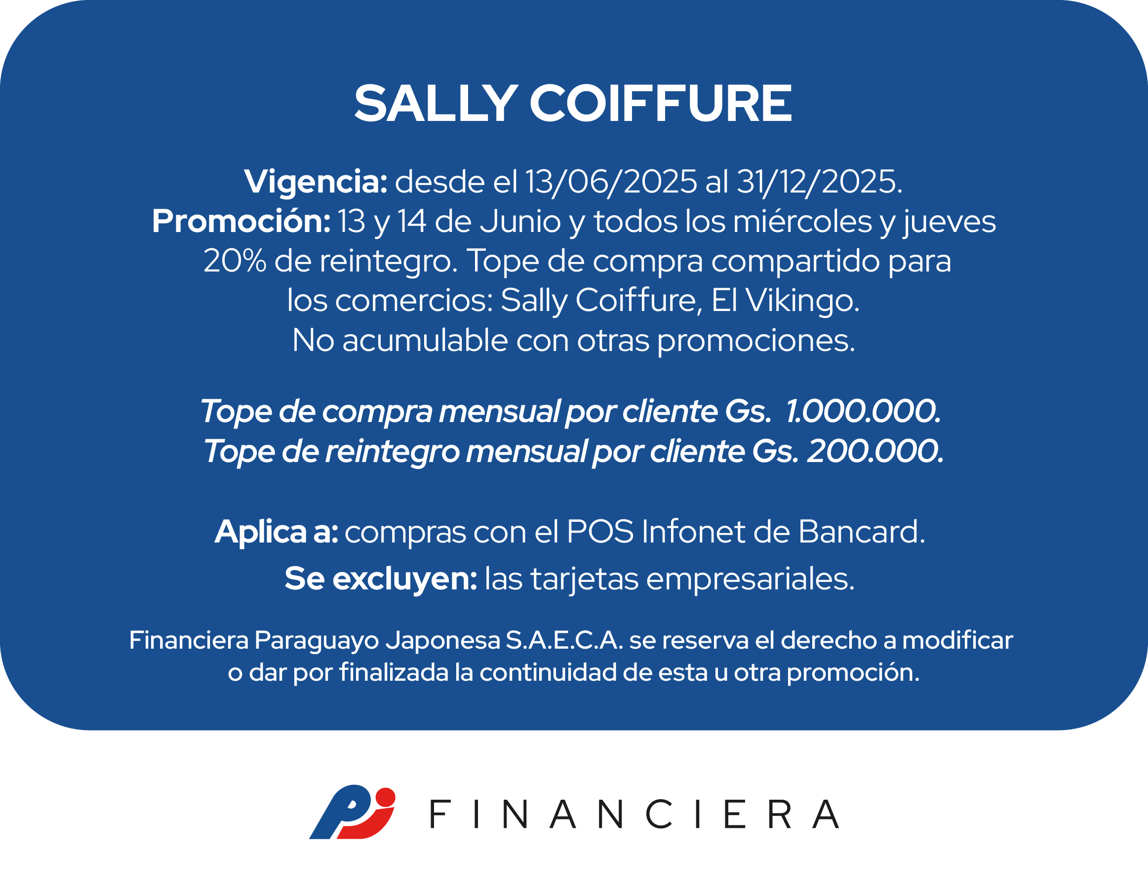 Sally coiffure todos los miercoles y jueves 20 de reintegro
