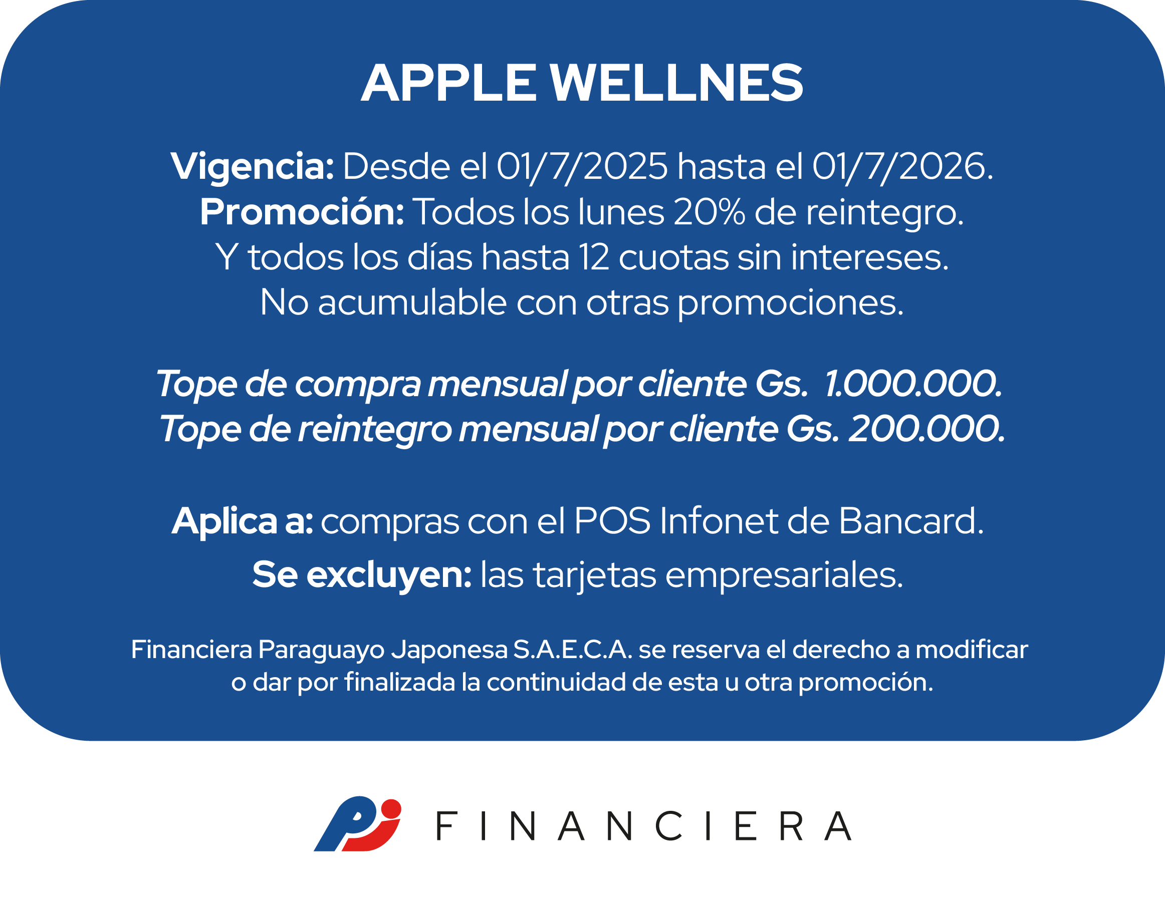 apple wellness 20% Reintegro 12 cuotas sin intereses