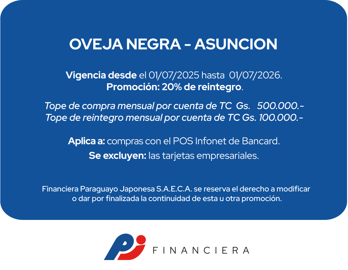 Oveja Negra 20% Reintegro Gastronomía Todos Los Días Asuncion