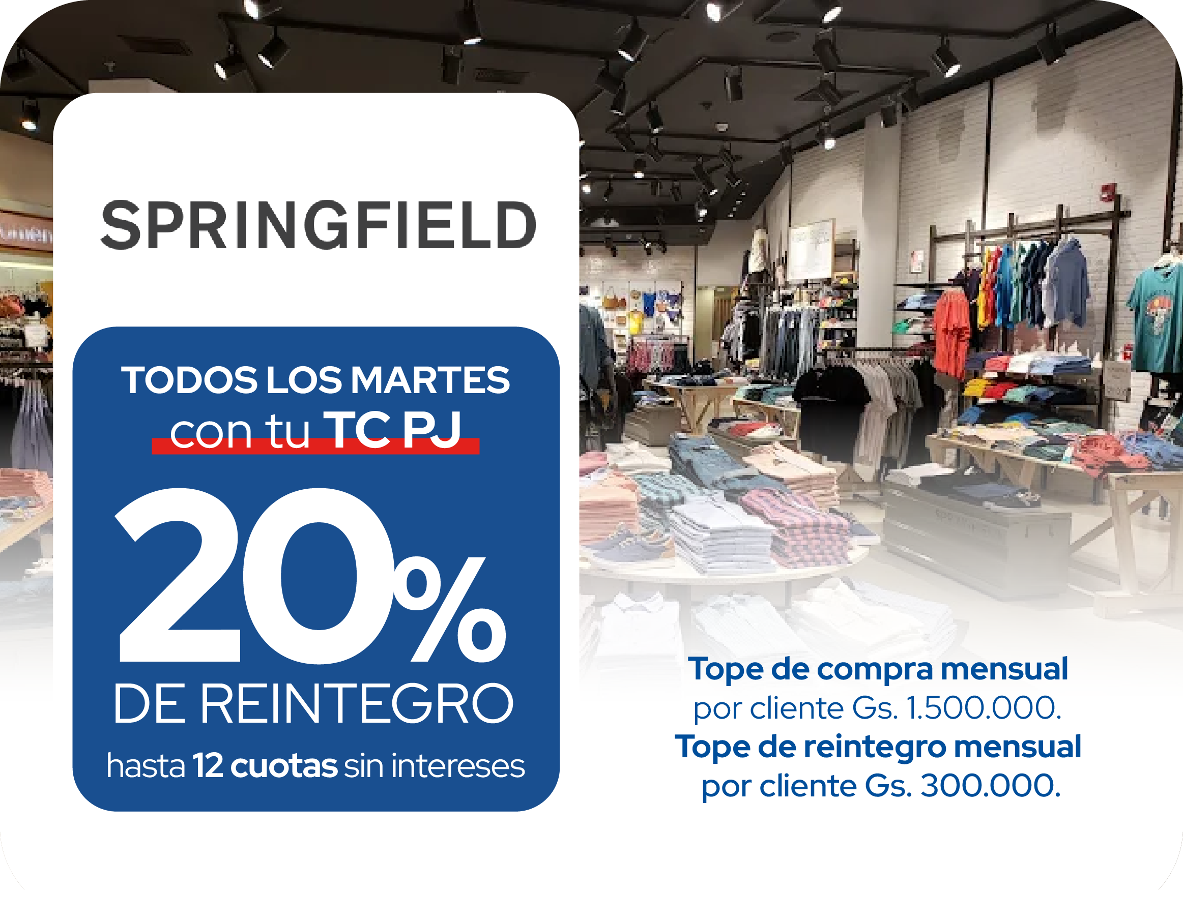 Springfield 20 reintegro 12 cuotas martes