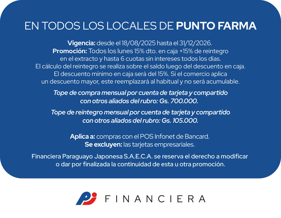 Punto farma 30 de ahorro 6 cuotas sin intereses