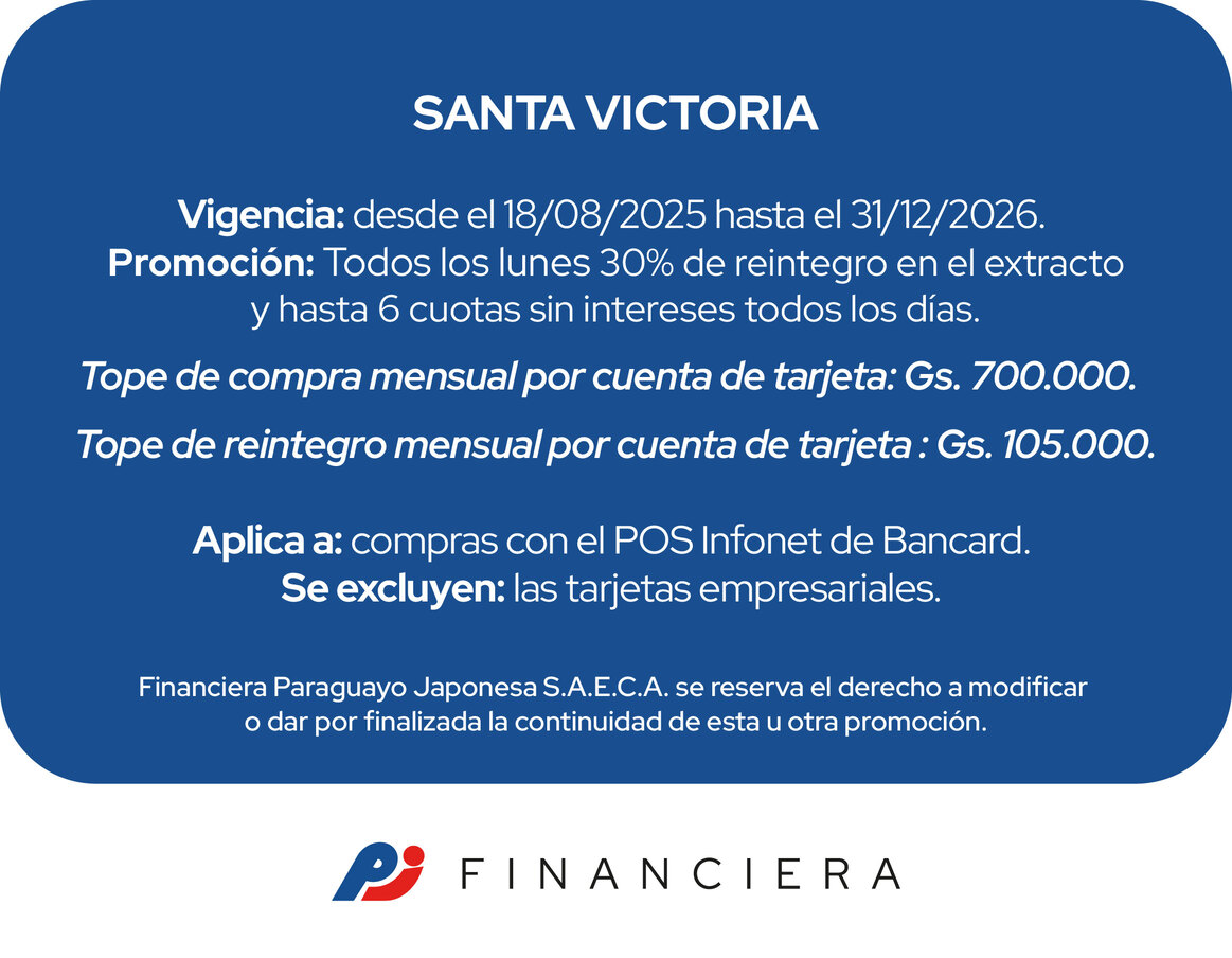 santa victoria villarrica 30 de reintegro 6 cuotas lunes