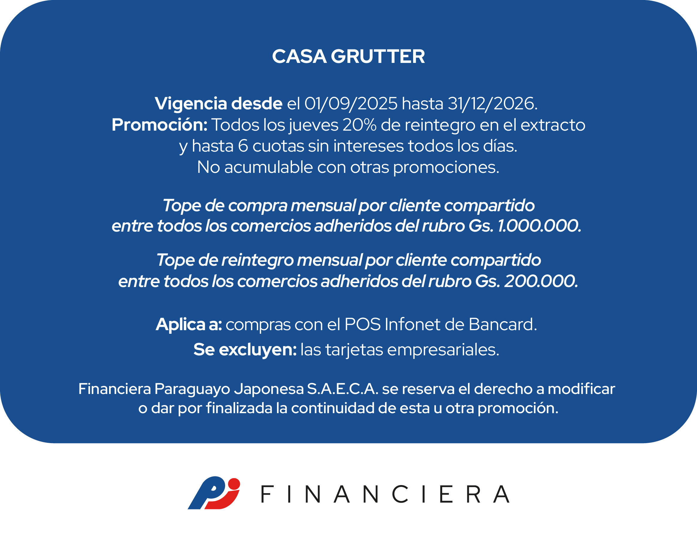 Casa grutter 20% Reintegro Supermercado jueves 6 cuotas