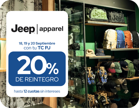 Jeep Apparel 20 de reintegro 12 cuotas sin intereses