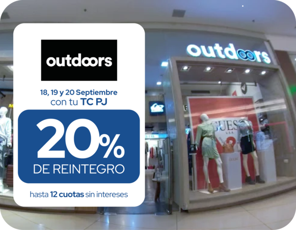 outdoors 20 de reintegro 12 cuotas sin intereses
