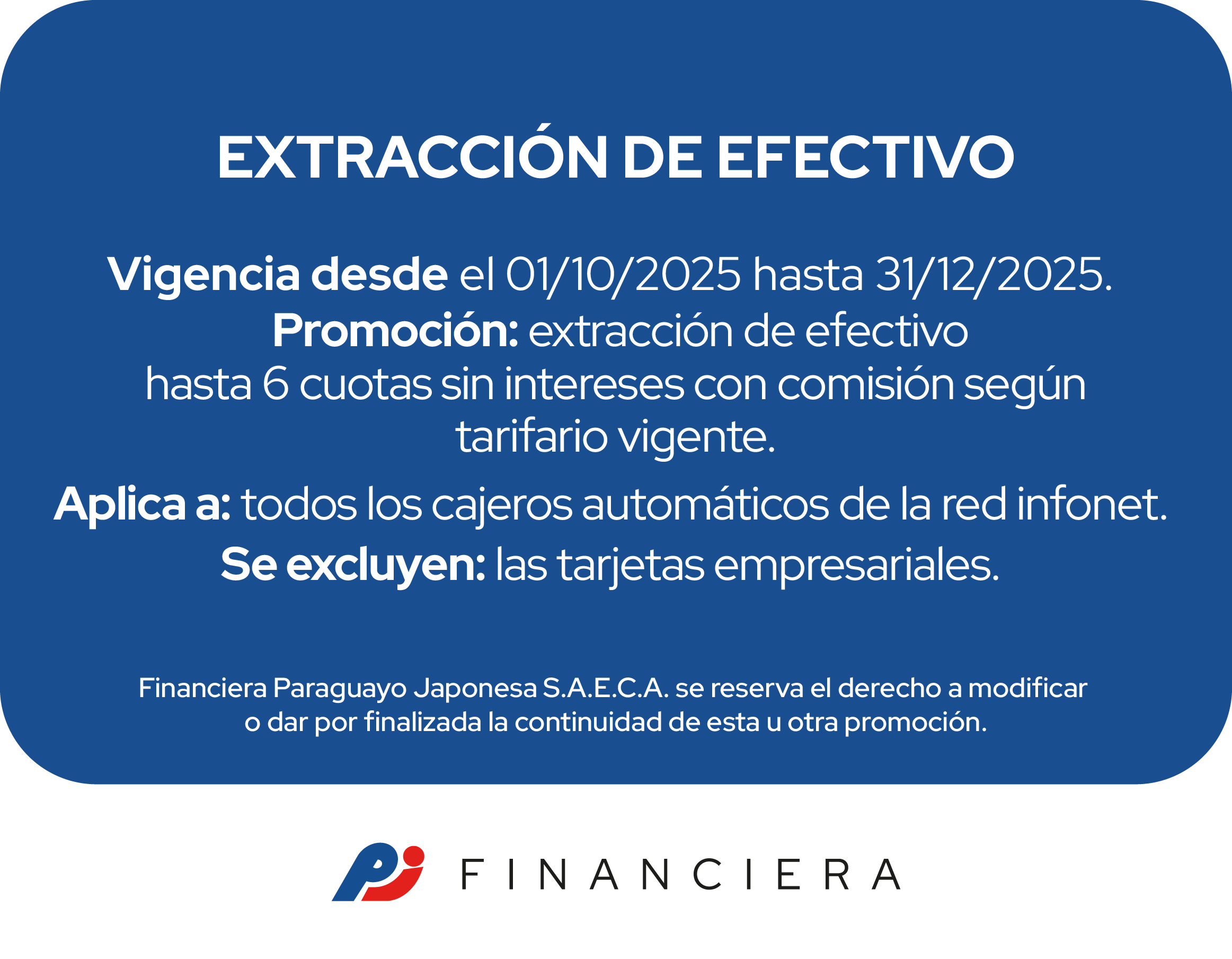 Extraccion de efectivo 6 cuotas sin intereses
