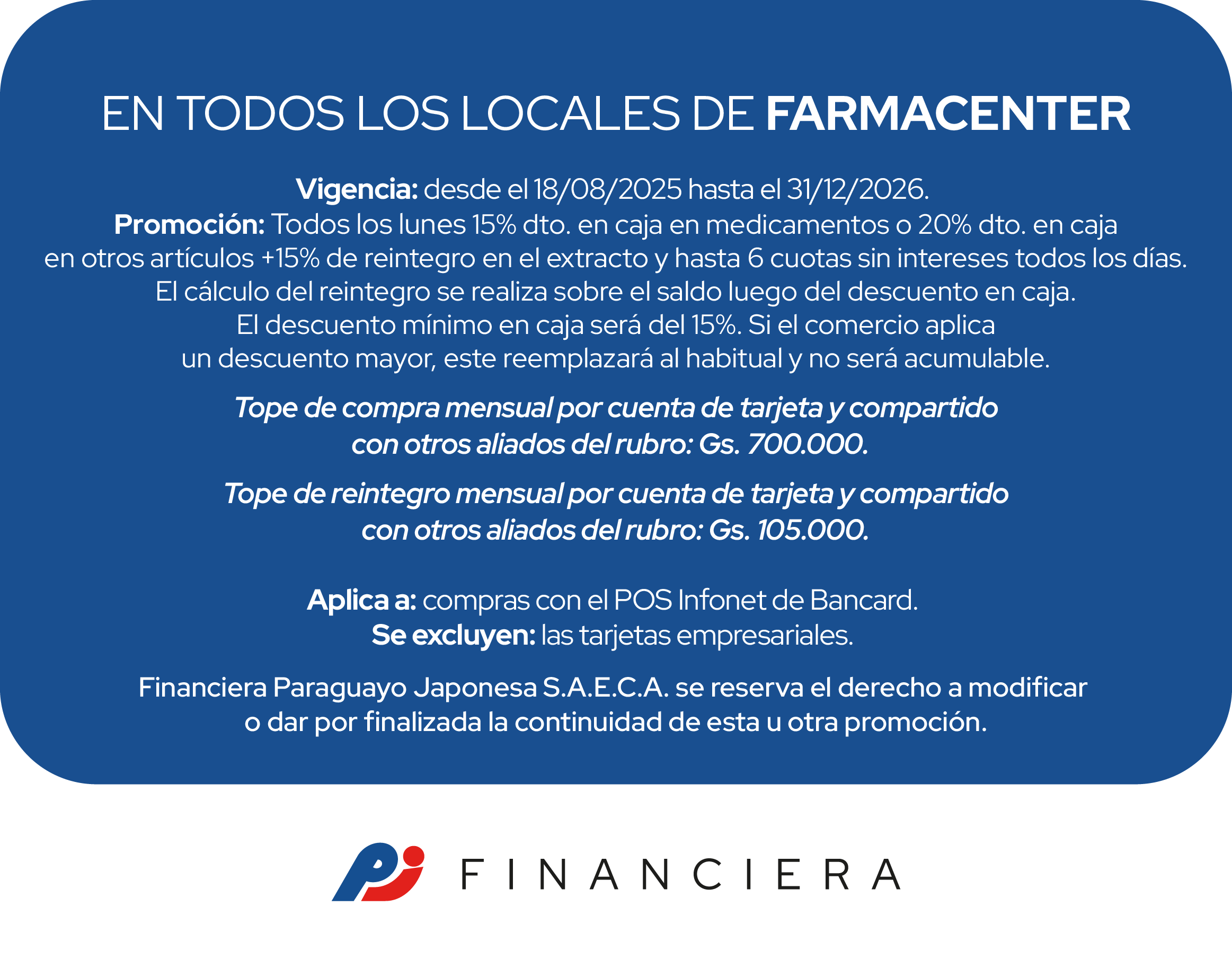 farmacenter lunes 35 de ahorro 6 cuotas