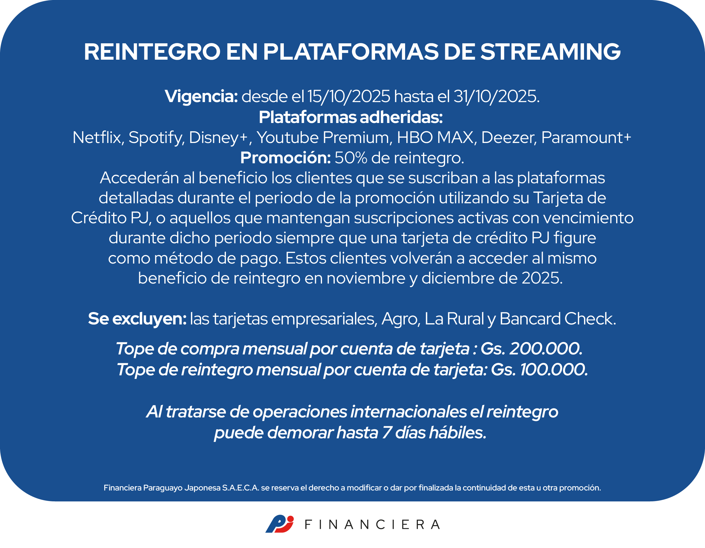 50 de reintegro plataformas streaming netflix spotify youtube disney hbo