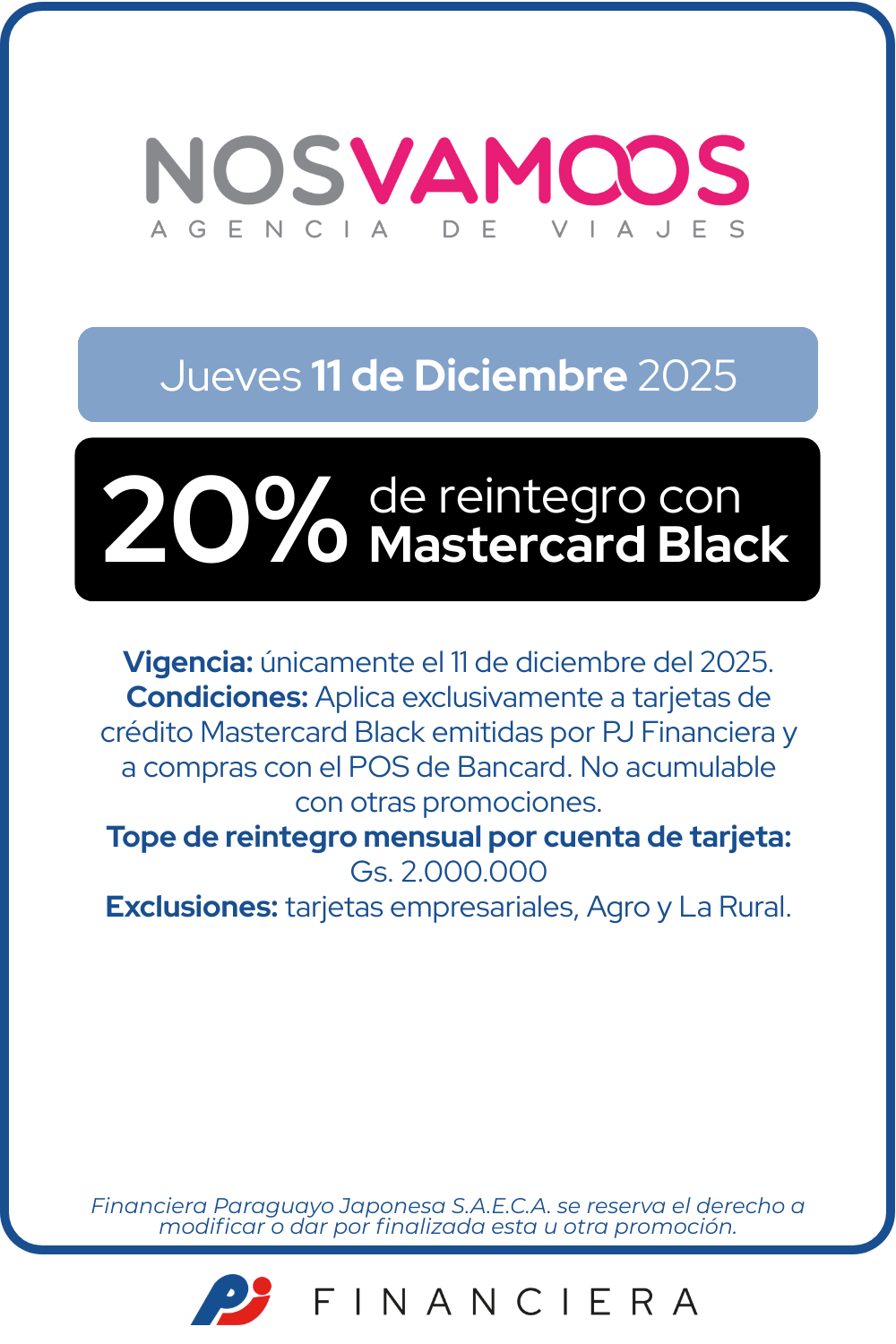 Nos Vamoos 20 reintegro black mastercard 11 diciembre