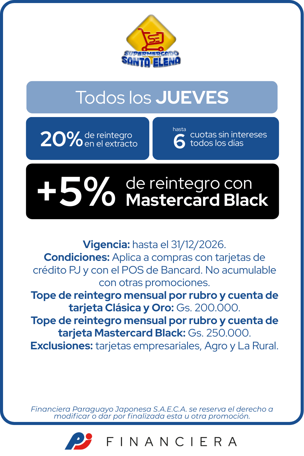 supermercado santa elena 20 de reintegro 6 cuotas sin intereses