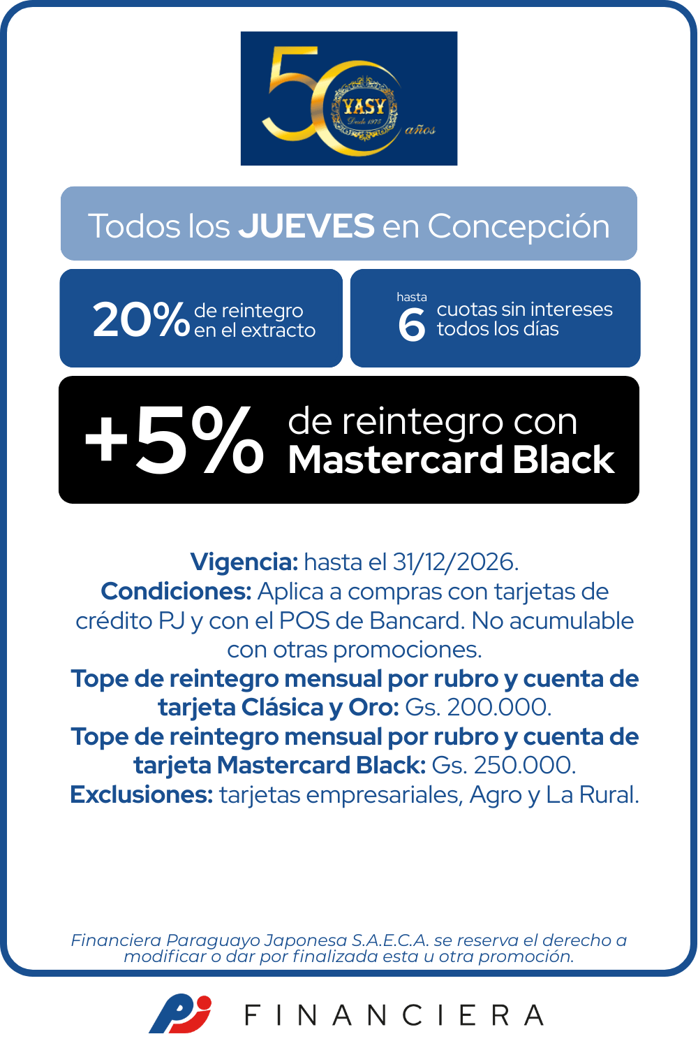 Casa Yasy 20% Reintegro Supermercado jueves 6 cuotas Concepcion
