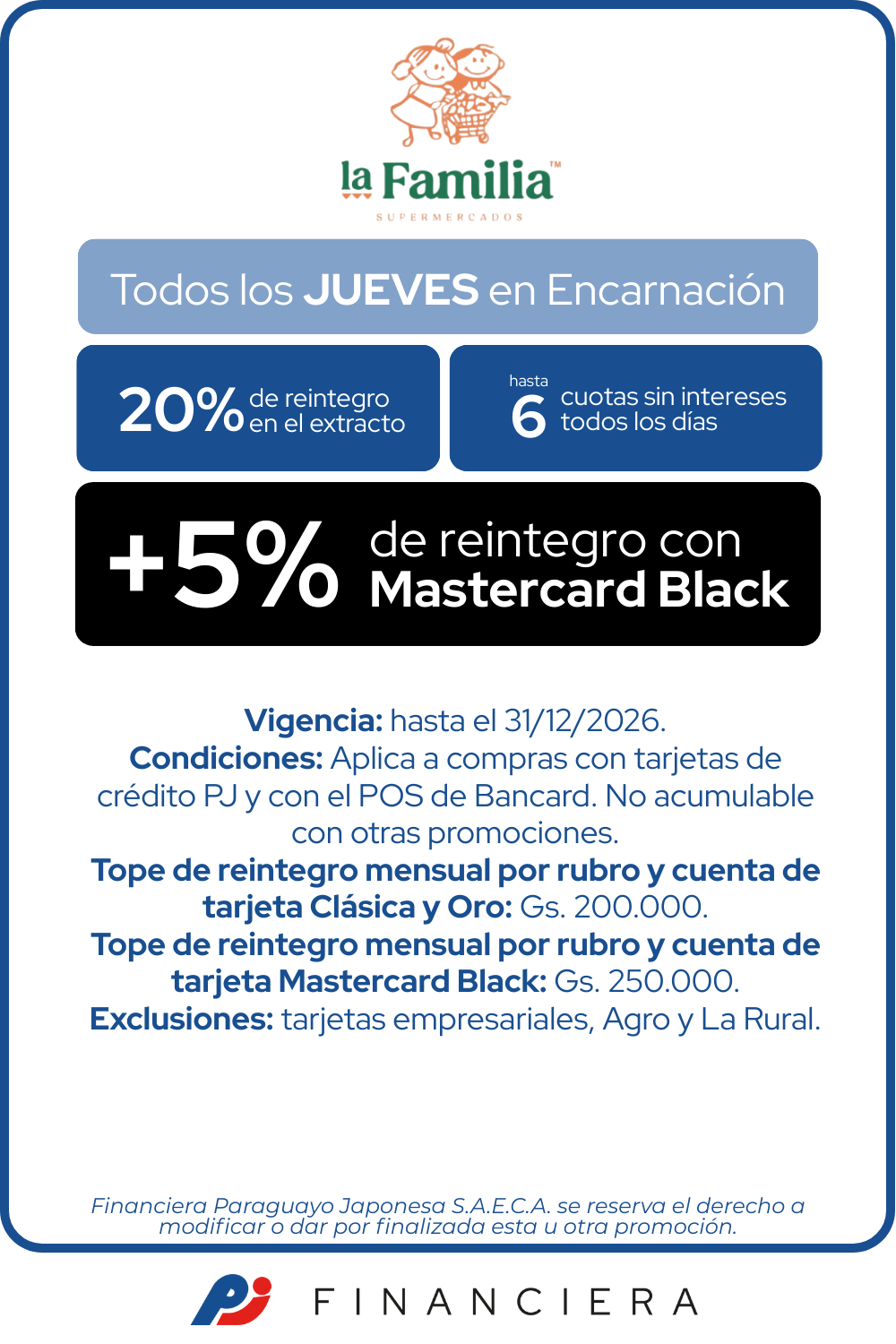 La Familia 20% Reintegro Supermercado jueves 6 cuotas  Encarnacion