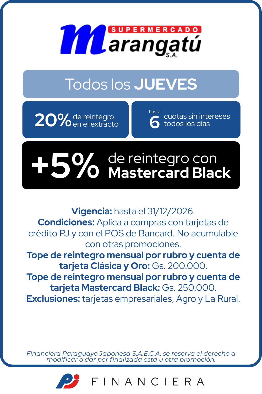 Marangatu 20% Reintegro Supermercado jueves 6 cuotas asuncion