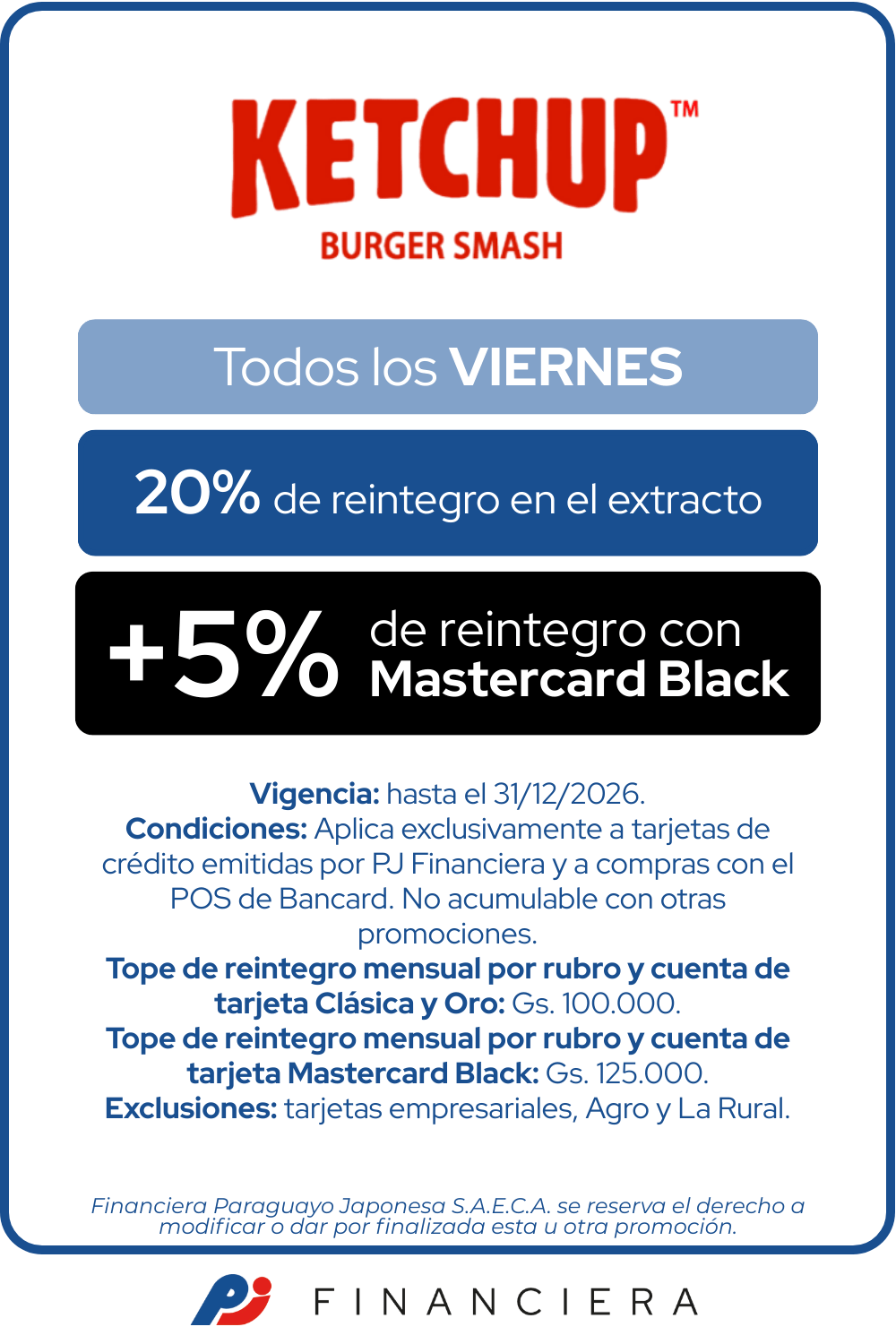 Viernes ketchup hamburguesa 20 de reintegro