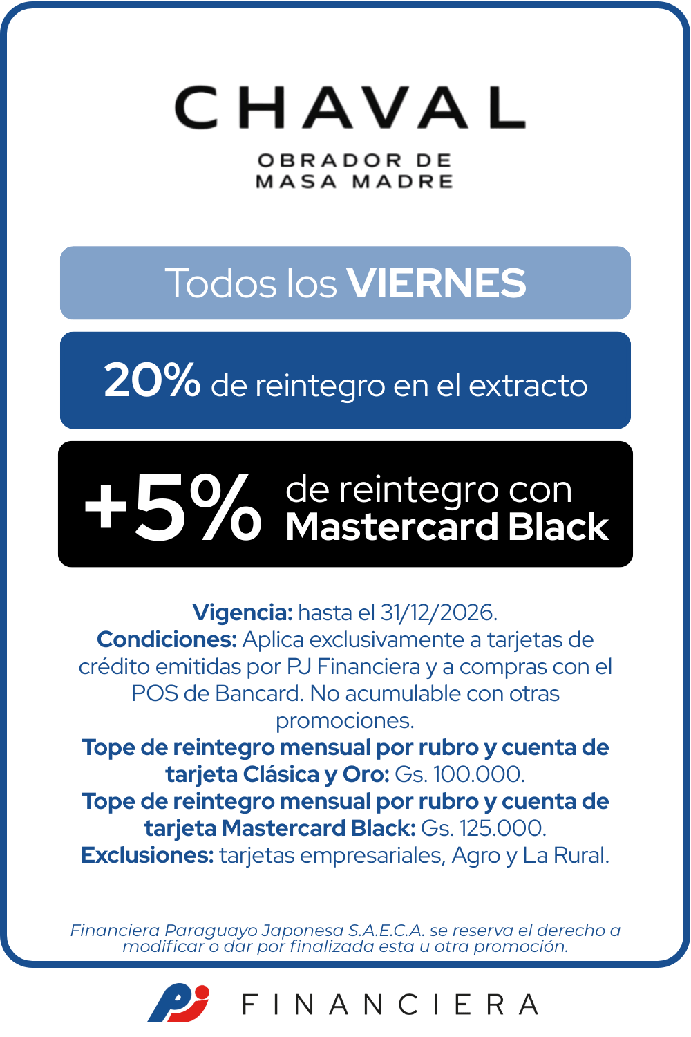 Obrador Chaval 20% Reintegro Gastronomía todos los viernes