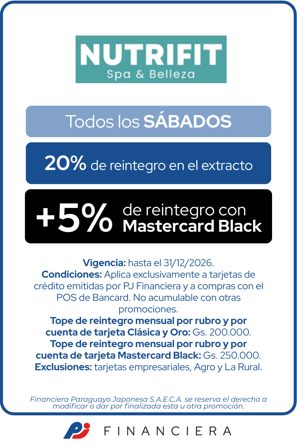 Nutrifit spa bienestar 20 de reintegro sabados