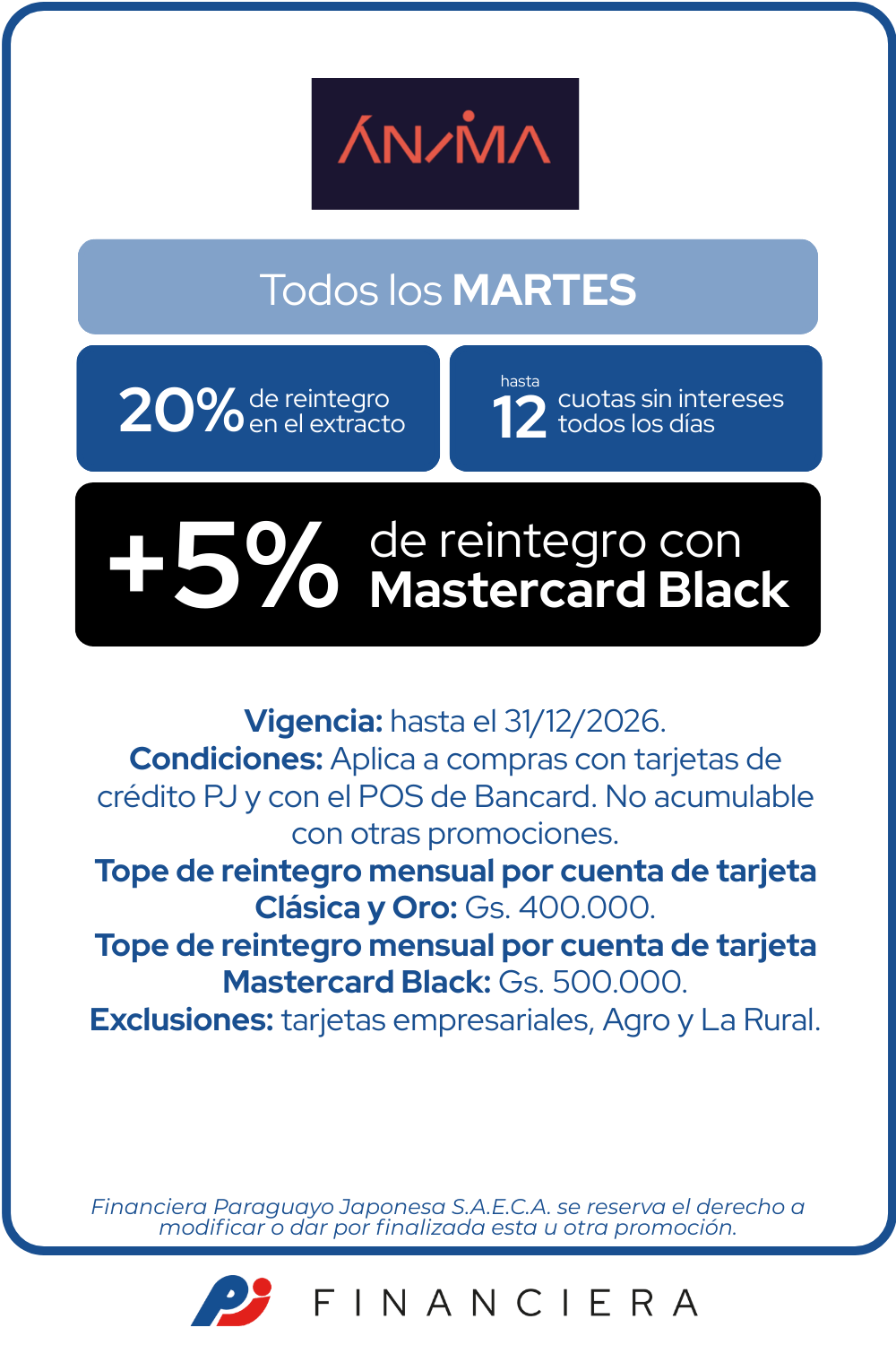 Ánima martes 20 de reintegro 12 cuotas