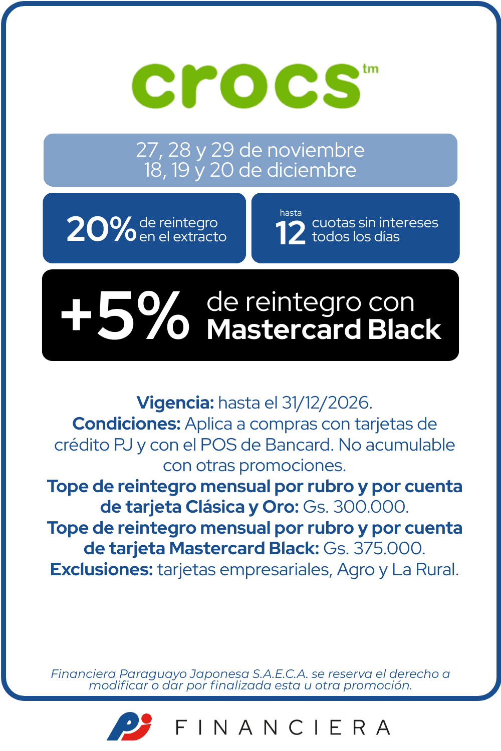 Crocs 20 de reintegro 12 cuotas sin intereses