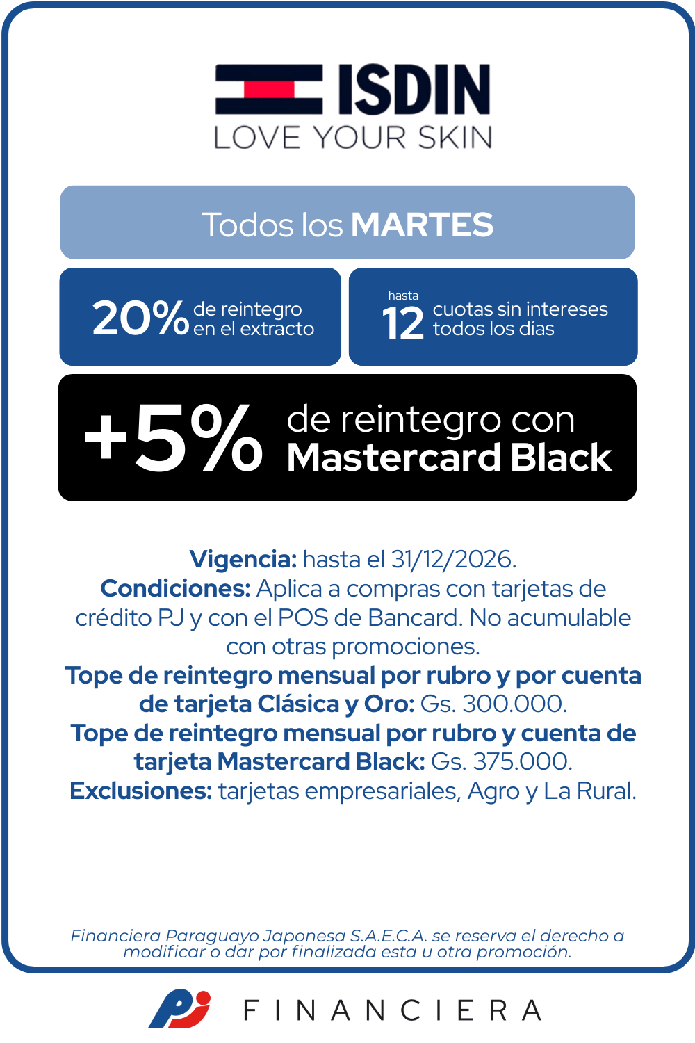 Isdin 20 reintegro12 cuotas martes