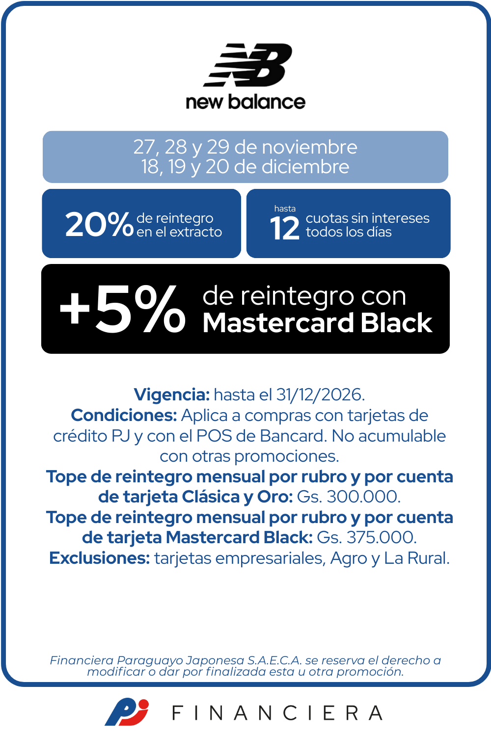 New Balance 20 de reintegro 12 cuotas sin intereses