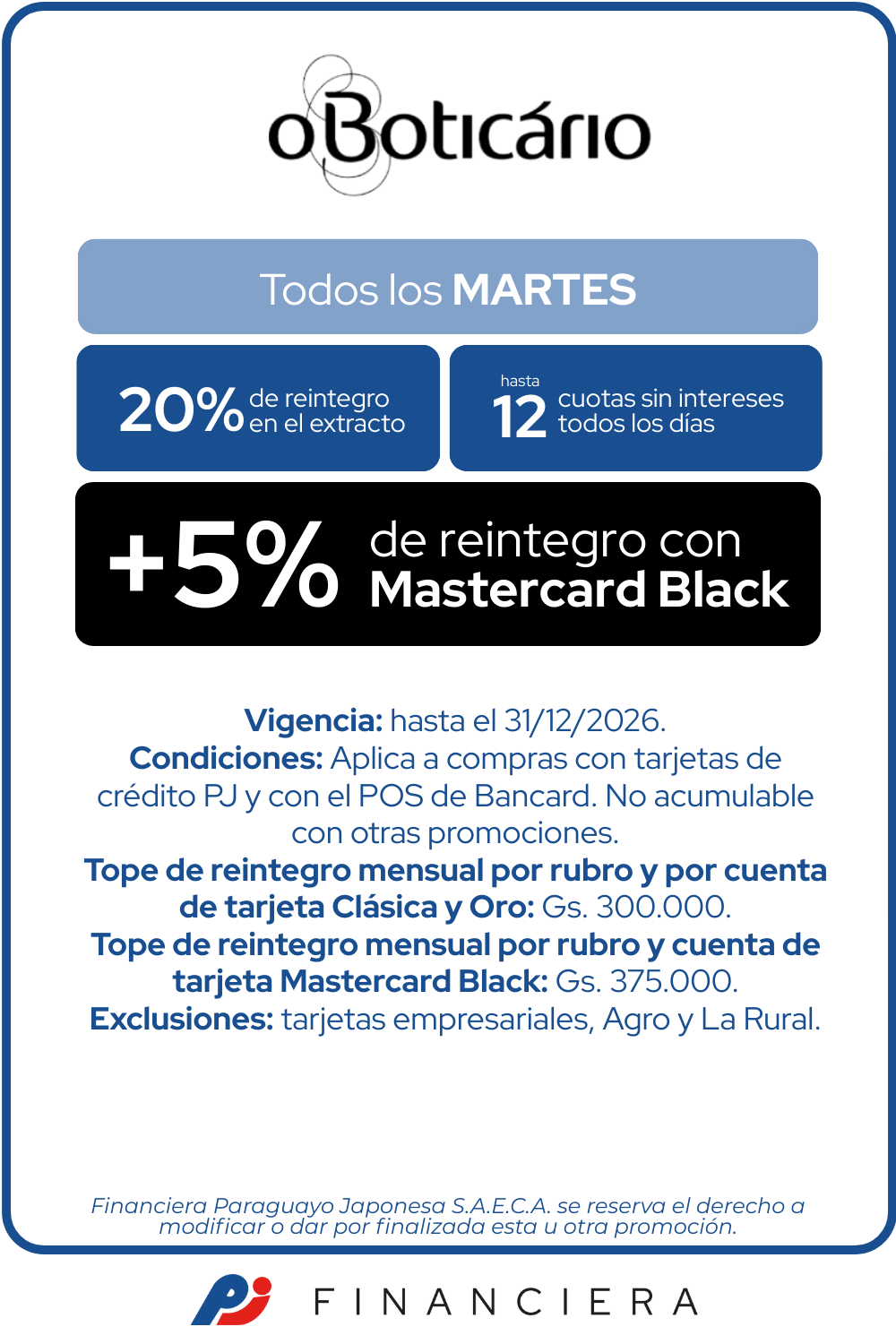 O Boticario 20 reintegro 12 cuotas martes
