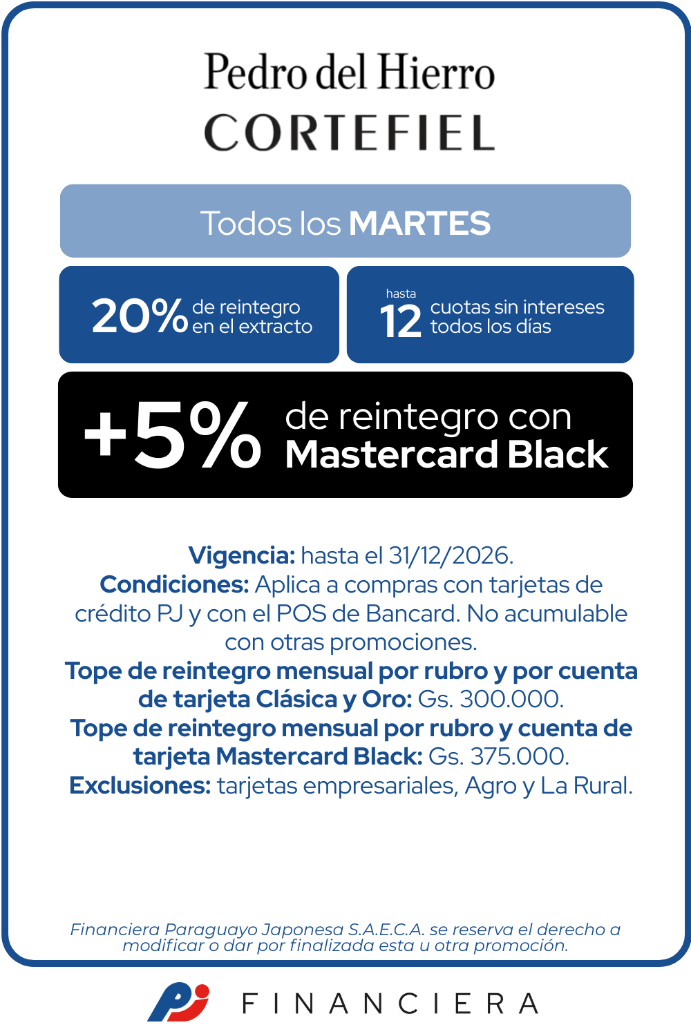 Cortefiel Pedro del Hierro 20 reintegro 12 cuotas martes