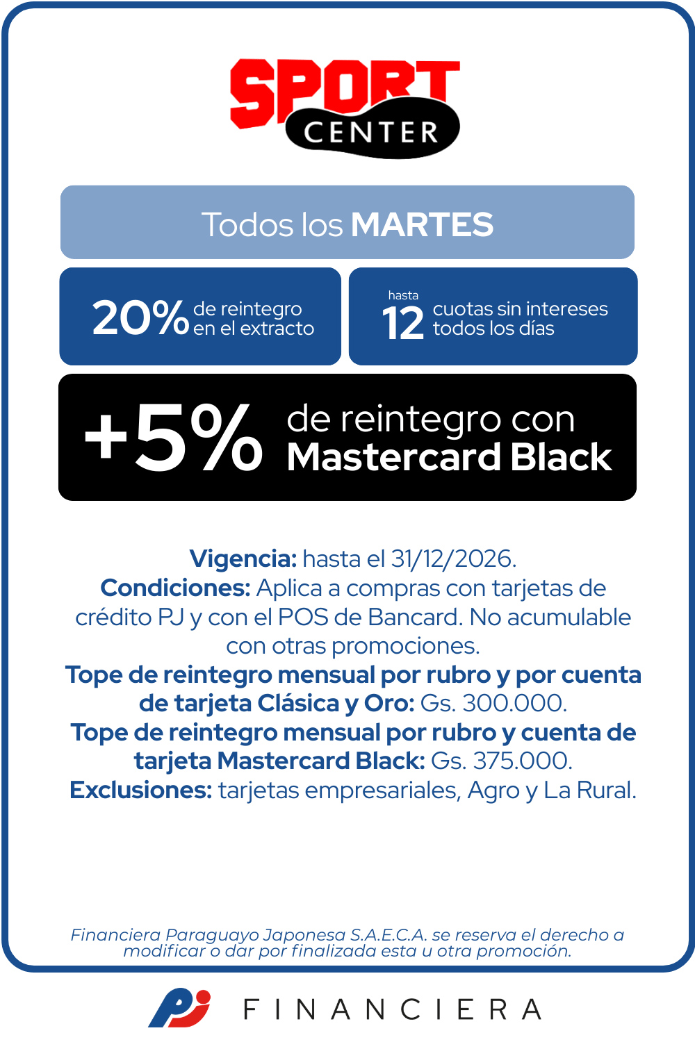 Sport Center 20 de reintegro martes de tiendas