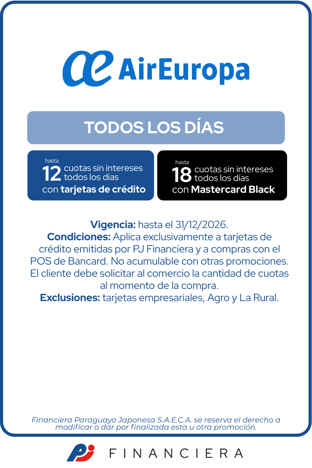 Aireuropa 12 cuotas sin intereses todos los dias