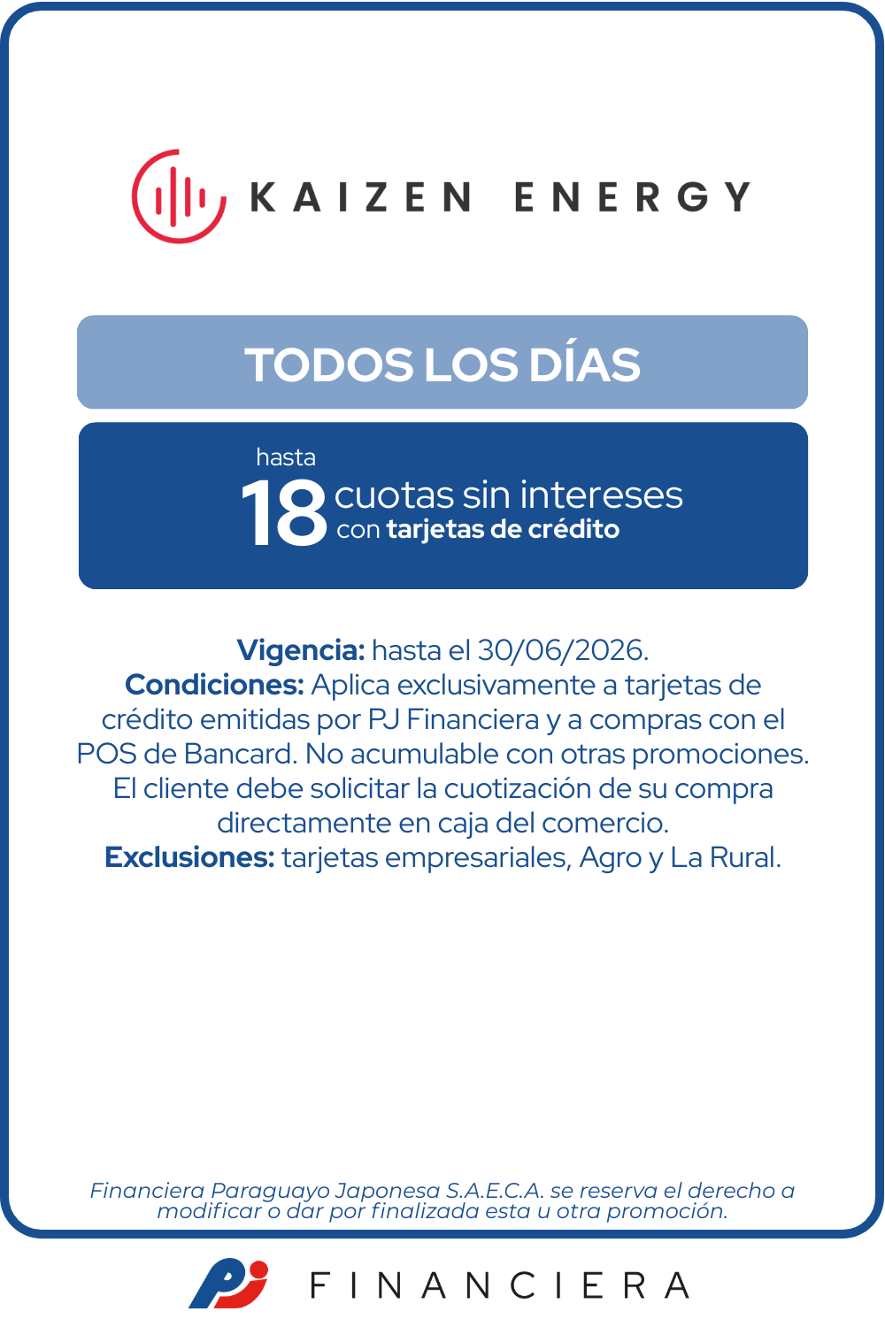 Kaizen Energy todos los dias 18 cuotas sin intereses